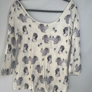 Anthropologie LS Squirrel Print Tee - NWT SIZE M